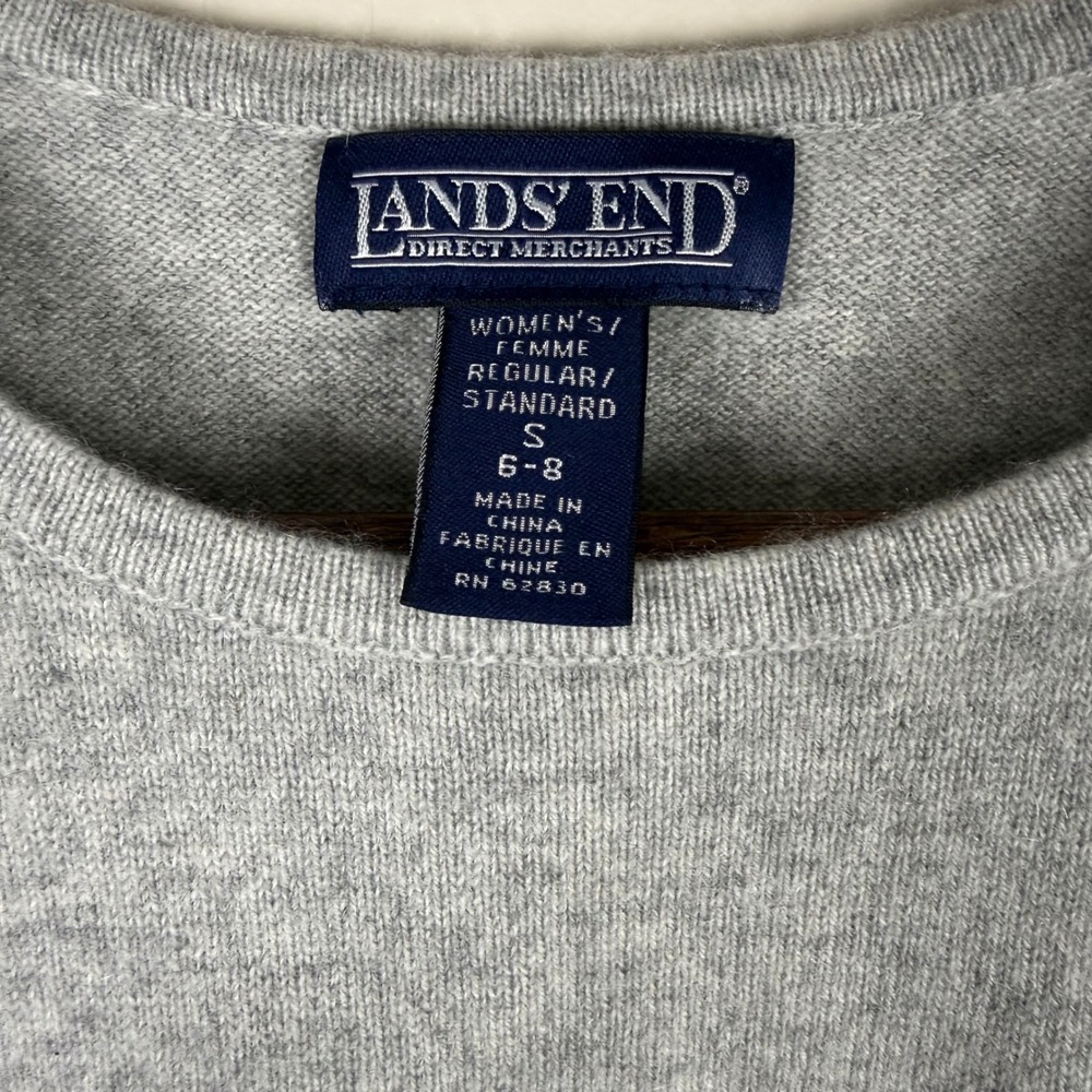 Lands' End Women's S Short Sleeve Sweater Gray 100% Cashmere Crew Neck Pullover - Picture 3 of 8